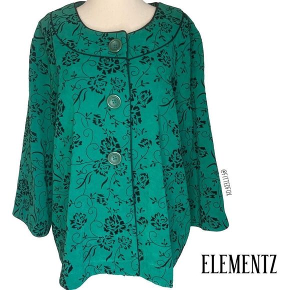 ELEMENTZ VINTAGE SWING STYLE TOPPER JACKET | GREEN | BLACK FLORAL PRINT | XL - Picture 2 of 8